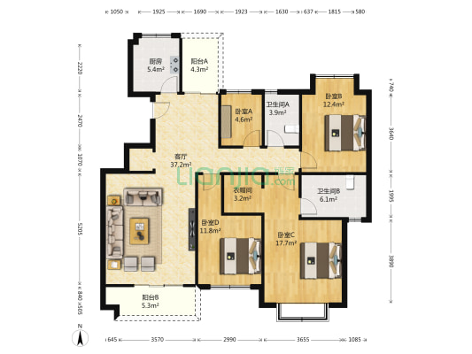 交大万嘉蓉杏园 4室1厅2卫 143平方