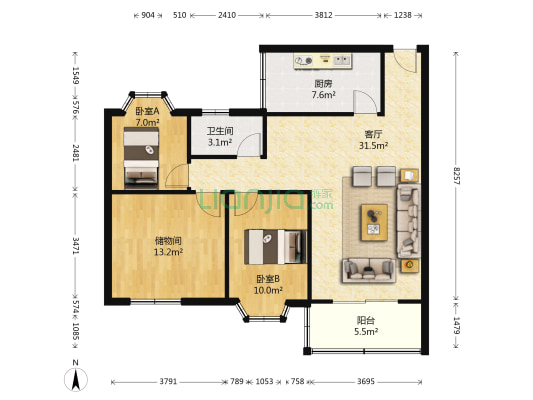 华福雅苑 2室1厅1卫 88平方