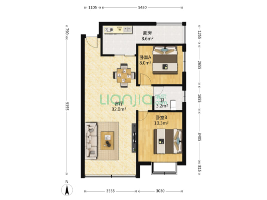 旺座中心 2室1厅1卫 70平方