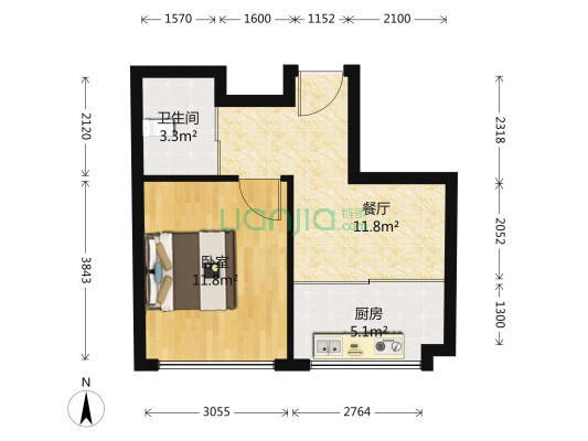 天成领寓 1室1厅1卫 47平方