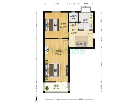 堤口重汽宿舍 2室1厅1卫 63平方