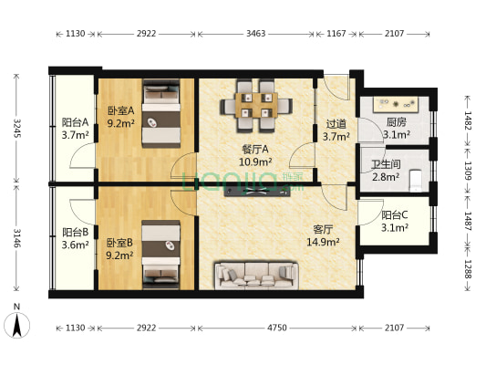 文德东路 2室2厅1卫 74平方