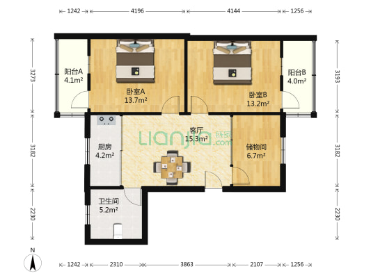 煤灰堆 2室1厅1卫 81平方