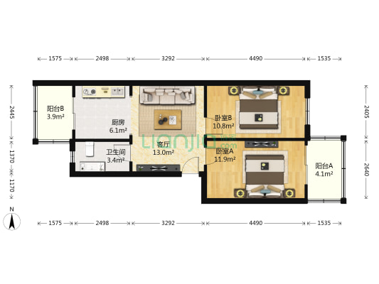 北坦北街87号院 2室1厅1卫 63平方