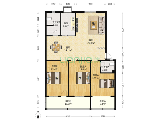 优胜南路6号院 3室2厅2卫 145平方