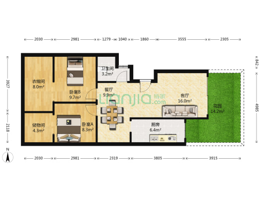 祈福新村A区 2室2厅1卫 67平方