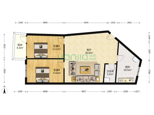 东三马路117号院 2室1厅1卫 89平方