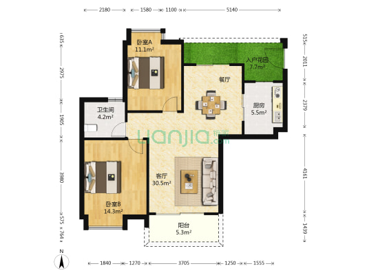 龙锦苑 2室1厅1卫 94平方