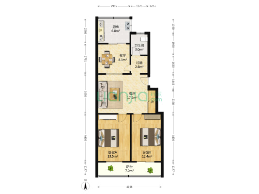 铁路电气化五段 2室2厅1卫 86平方