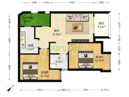 万科西城东区 2室1厅1卫 77平方