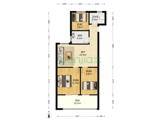 清润园小区 3室1厅1卫 83平方