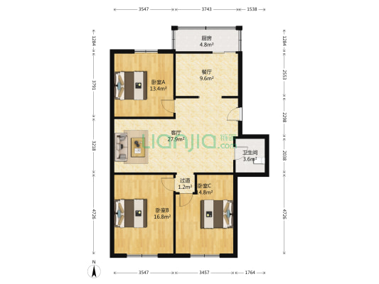 新开河小区 3室2厅1卫 113平方