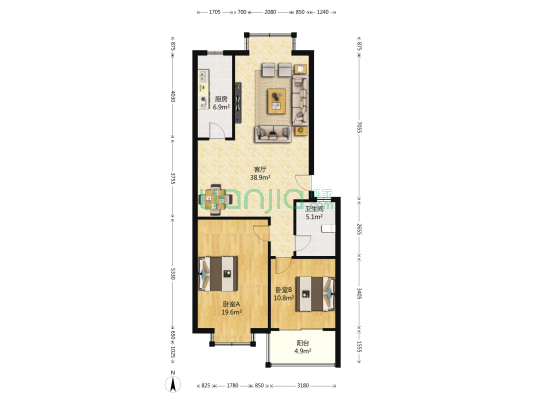 书香门第 2室1厅1卫 101平方