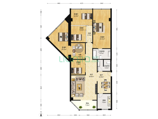 庆云北街48号 6室2厅2卫 188平方
