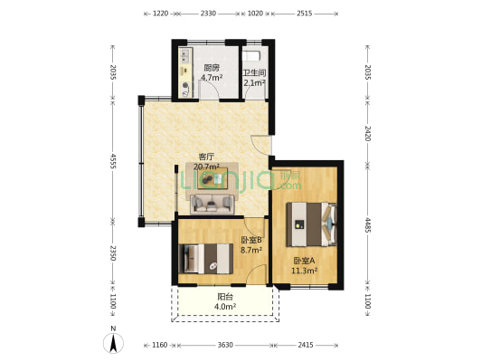 公路局宿舍 2室1厅1卫 56平方