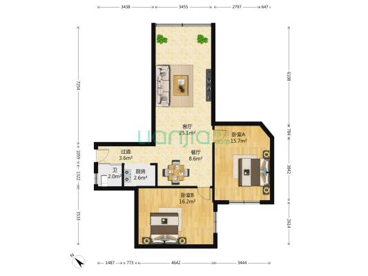 石夹口商住楼 2室2厅1卫 86平方