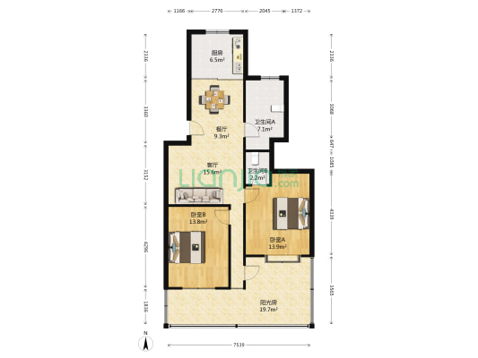 欣雨佳苑 2室2厅2卫 74平方