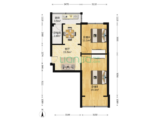 磨底河沿街3号 2室1厅1卫 56平方