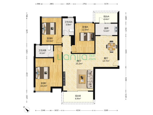 海伦春天 3室2厅2卫 118平方