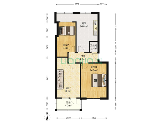 宝山小区 2室1厅1卫 87平方