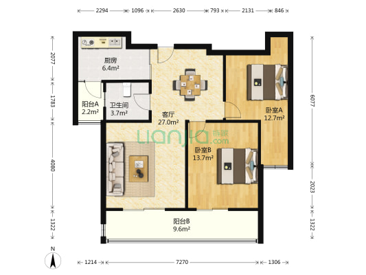 凤麟府 2室1厅1卫 92平方