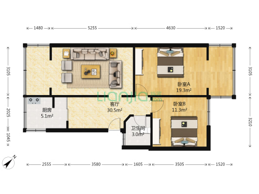 石人西路33号 2室1厅1卫 84平方