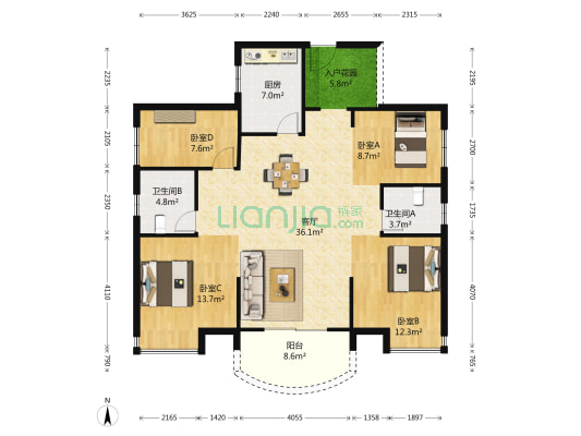 国博新城三期泊雅居 4室1厅2卫 141平方