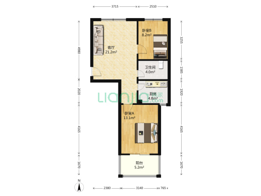 半山佳园 2室1厅1卫 66平方