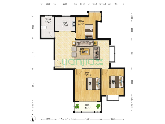经典家园 3室1厅1卫 114平方