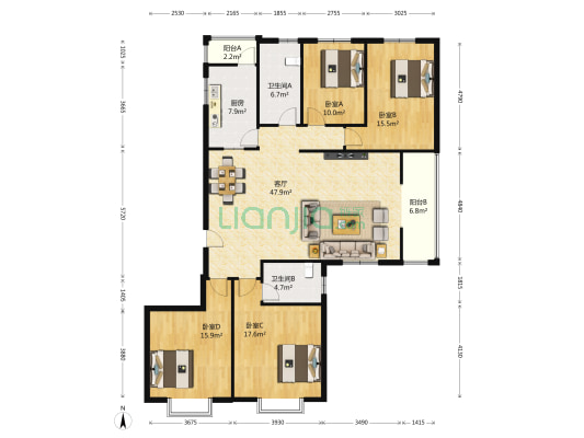 紫金苑 4室1厅2卫 180平方