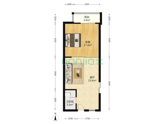 群升国际F区 1室1厅1卫 66平方