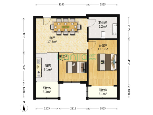 恒运大厦 2室1厅1卫 84平方