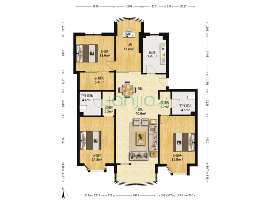 怡和公寓 4室1厅2卫 141平方
