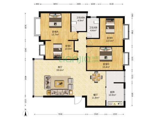丽阳星城一期 4室2厅2卫 152平方