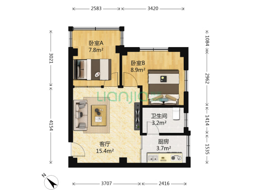 75区商住楼 2室1厅1卫 46平方