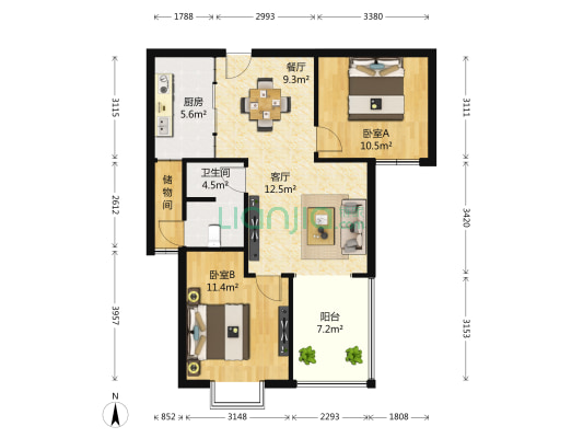 百乐门悦府 2室2厅1卫 83平方