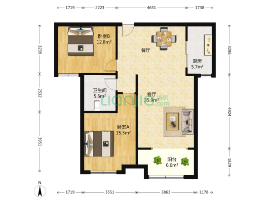 凤凰国际北区 2室1厅1卫 106平方