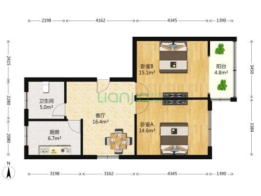 百花苑新村 2室1厅1卫 74平方