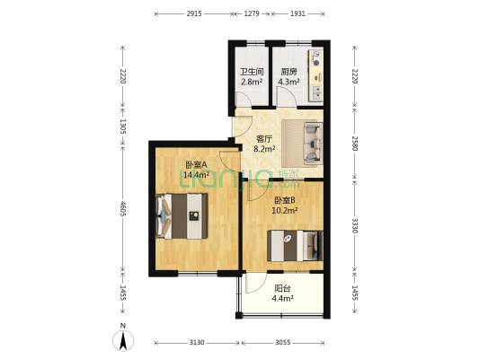 省食品科研所家属院 2室1厅1卫 56平方