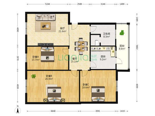东街257号 3室2厅1卫 137平方