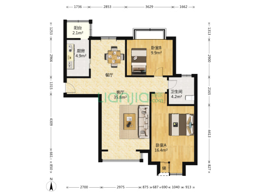瑞康家园 2室1厅1卫 96平方