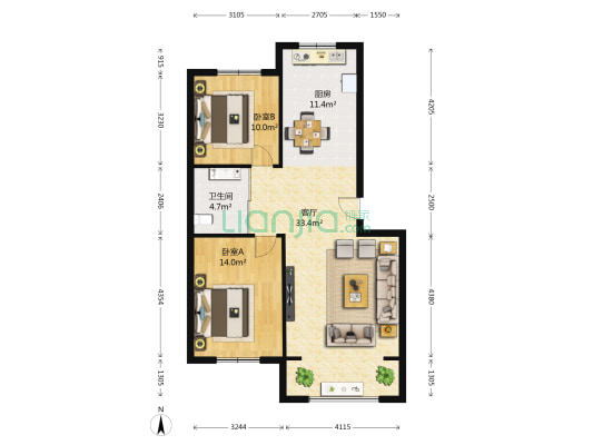 四合田园东区 2室1厅1卫 93平方