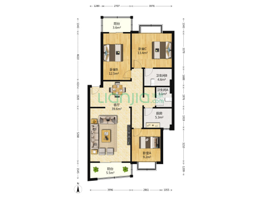 丽景欣城A区 3室1厅2卫 110平方