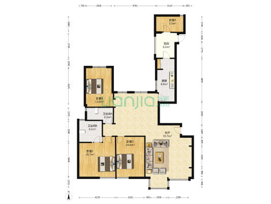新天国际名苑 4室1厅2卫 168平方