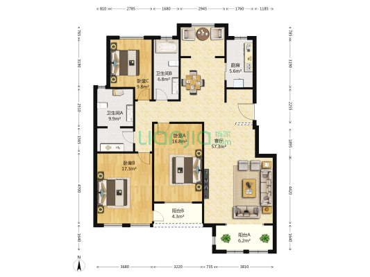 鲁能优山美地拂海园 3室1厅2卫 158平方