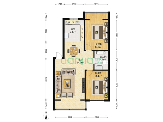 华天佳苑 2室1厅1卫 102平方