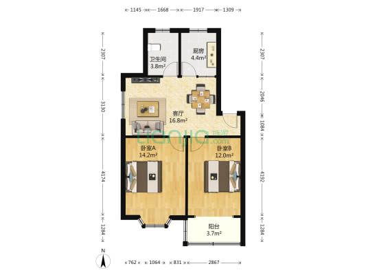 潭桥公寓北园 2室1厅1卫 65平方