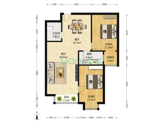 华林苑 2室2厅1卫 102平方