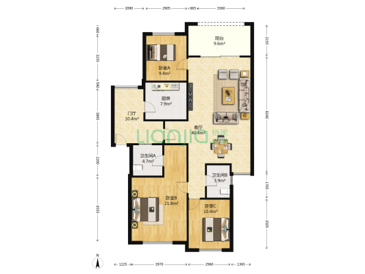 金科阳光小镇二期 3室1厅2卫 120平方
