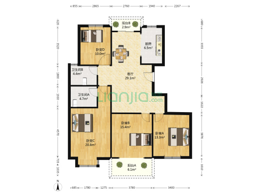 多蓝水岸蓝波苑 4室1厅2卫 140平方